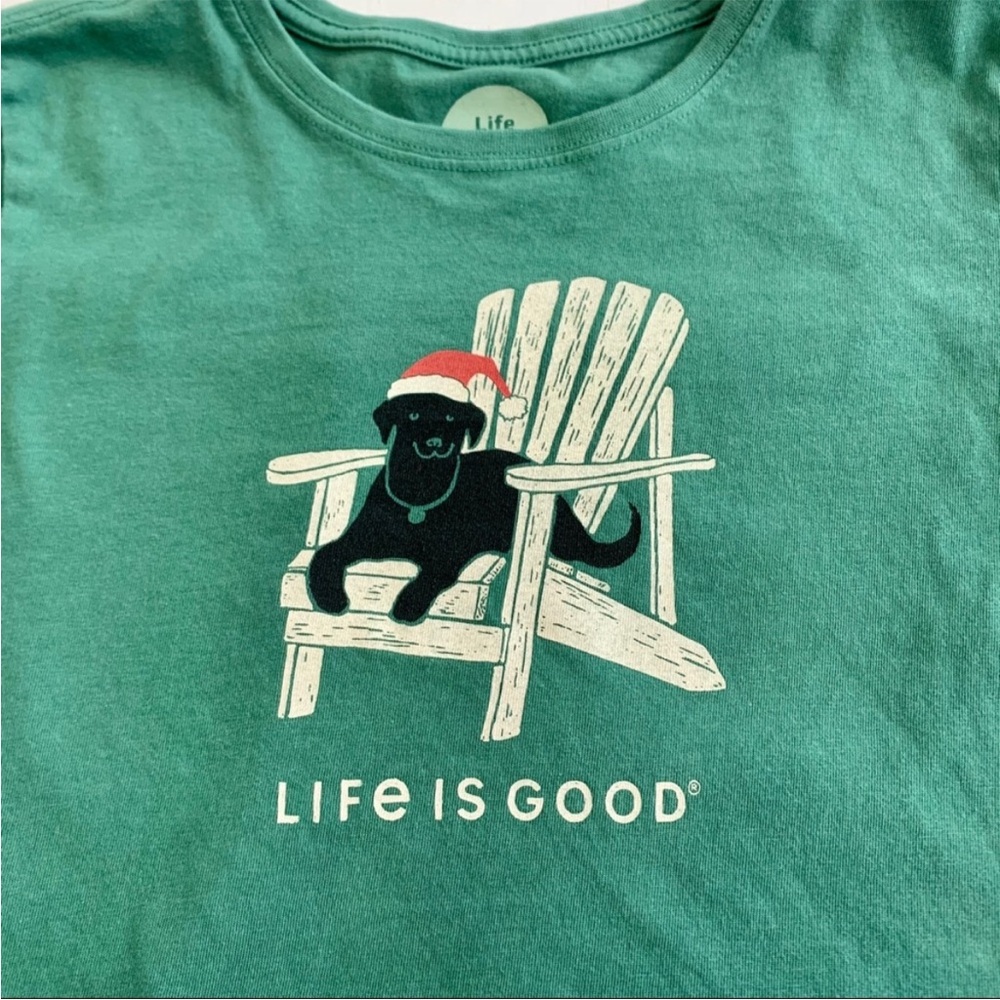 Life Is Good Green Long Sleeve Tee with Dog Graphic - Picture 5 of 7